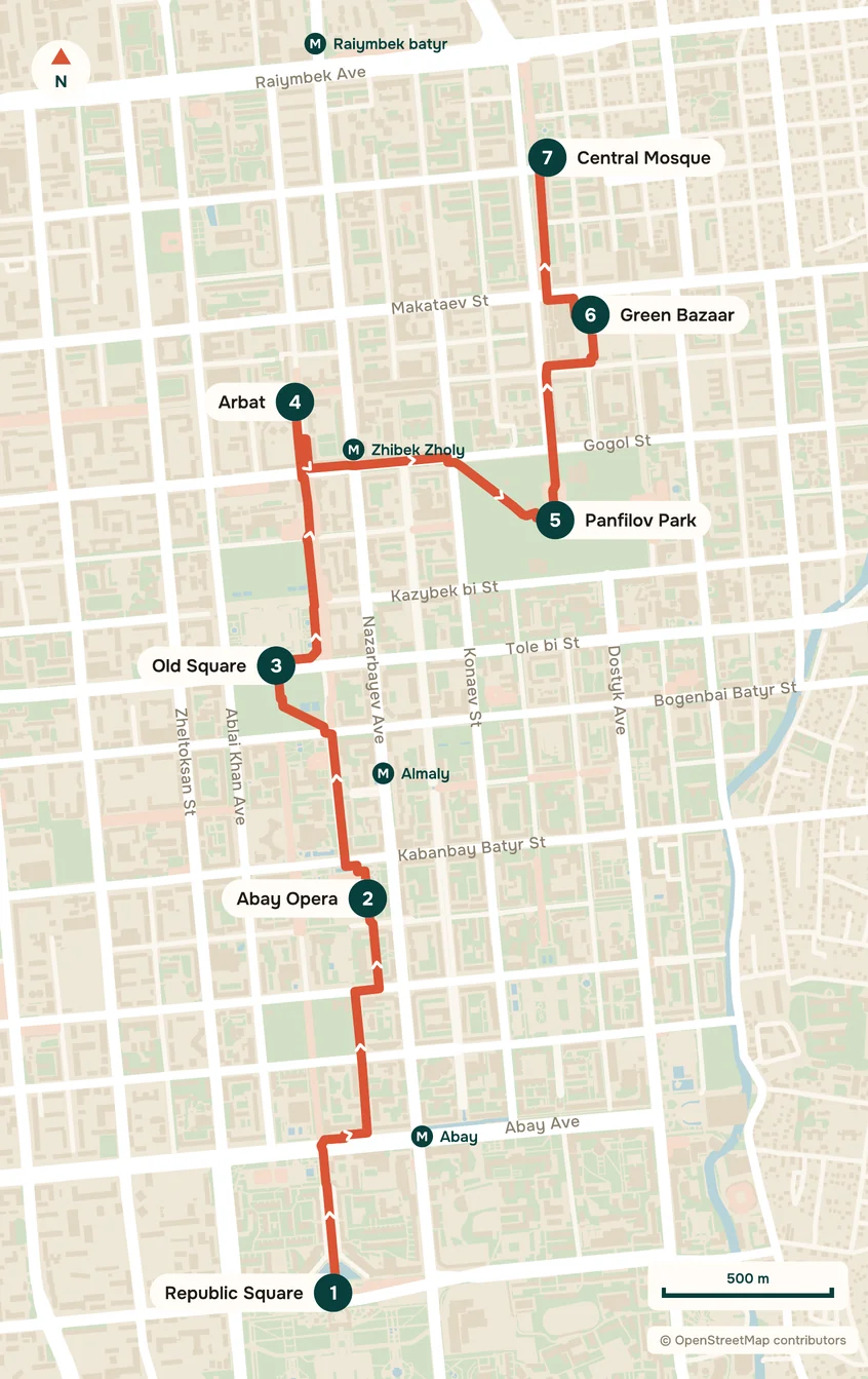 Map of the route: Historic Almaty